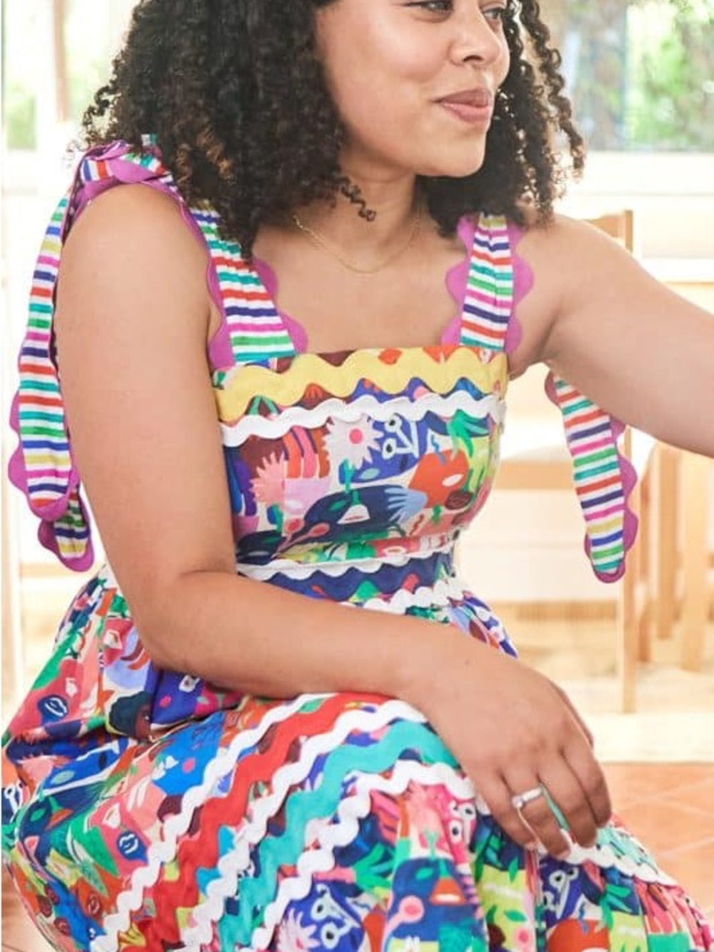 Celia B Rosso Multicolor Printed Ric Rac Midi Dress - Picture 3 of 10